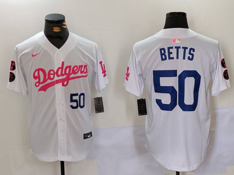 Men Los Angeles Dodgers #50 Betts White pink joint name 2024 Nike MLB Jersey style 3->los angeles dodgers->MLB Jersey